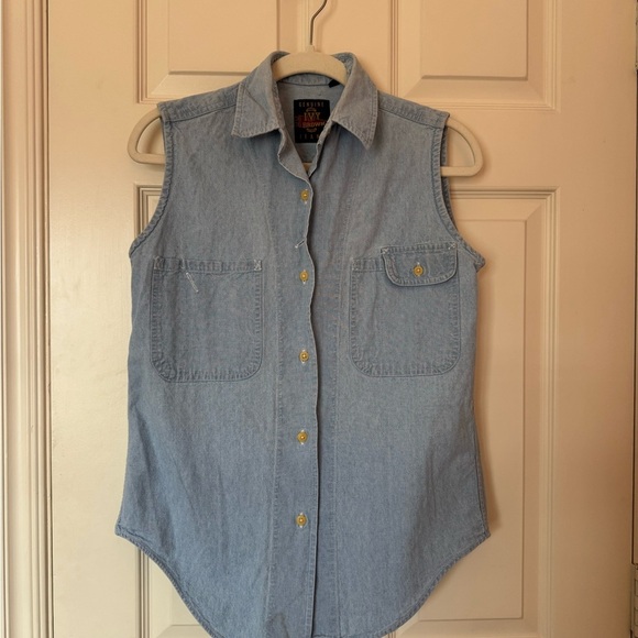 Vintage Sleeveless Denim Button-Up Shirt - Picture 1 of 5